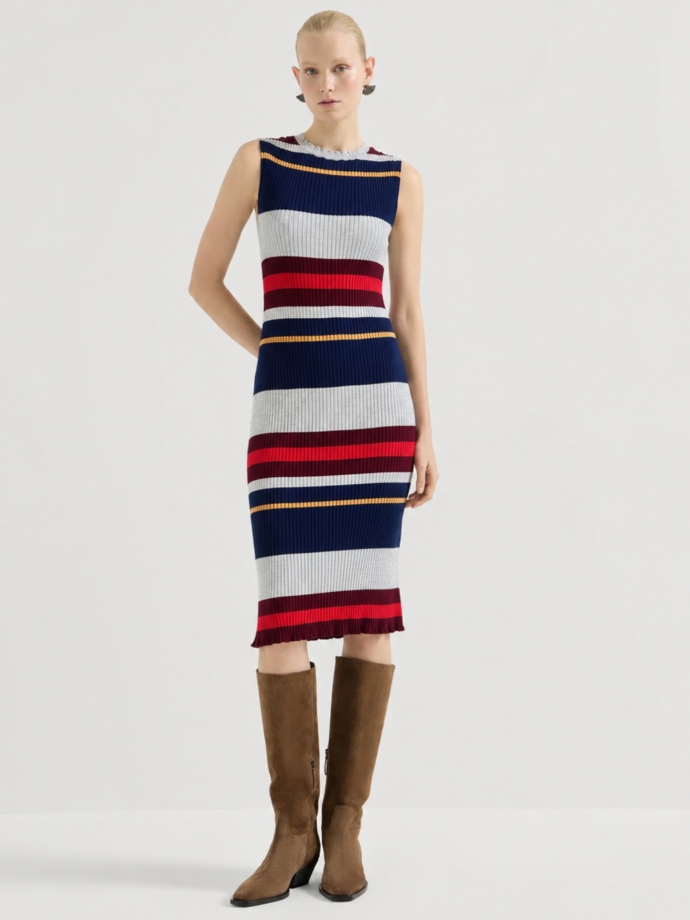 Banner Barrett Cotton Rib-knit Mock-neck Striped Tube Dress - M